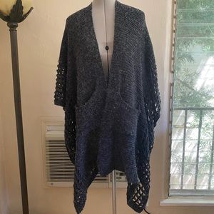 Do Everything In Love Charcoal Thick Chunky Knit Open Poncho Duster OS